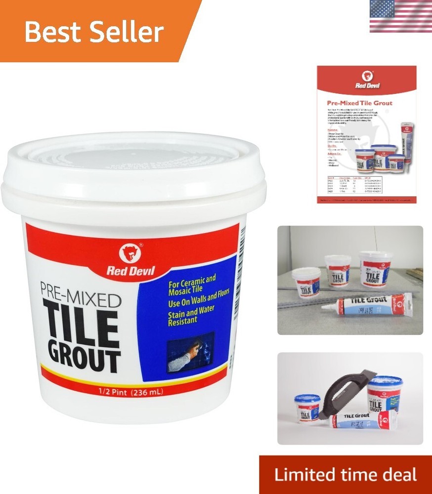 Pre-Mixed Acrylic Tile Grout - 1/2 Pint, White for Effortless Tiling Projects