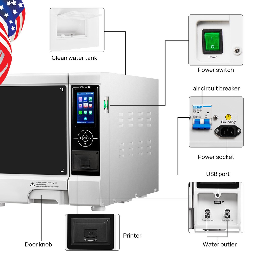 22L Automatic Dental Autoclave Steam Sterilizer Class B Sterilization &Printer
