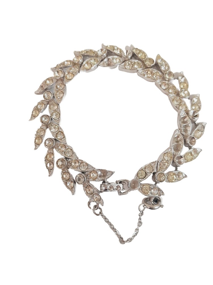 Vtg CREST Rhinestone Chrystal Leaf Design Bracelet Missing Stones