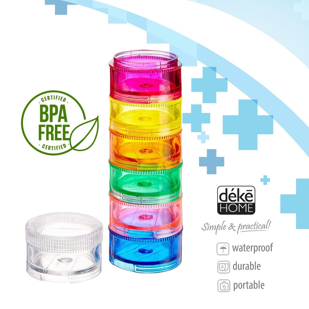 Pill Organizer 2 Pack 7 Day Rainbow Colored Stackable Twist Lock BPA-Free