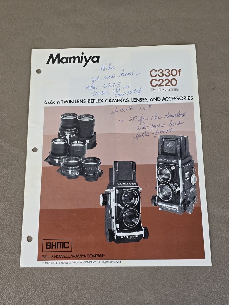 Mamiya C330F C220 Camera Brochure Vintage P-487