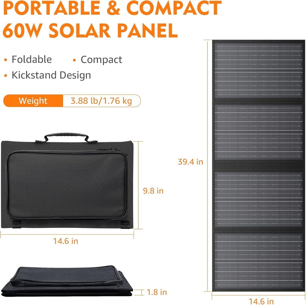 60W Solar Panel for Portable Power Station, Foldable Solar Panel with 12-18V ...