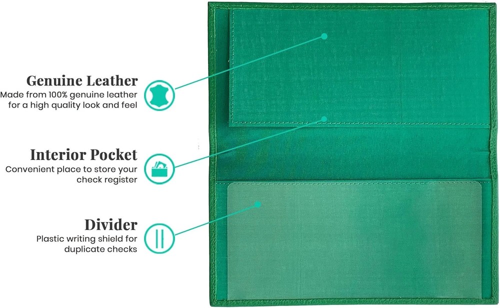 Emerald Green Basic Genuine Leather Checkbook Cover for Men & Women
