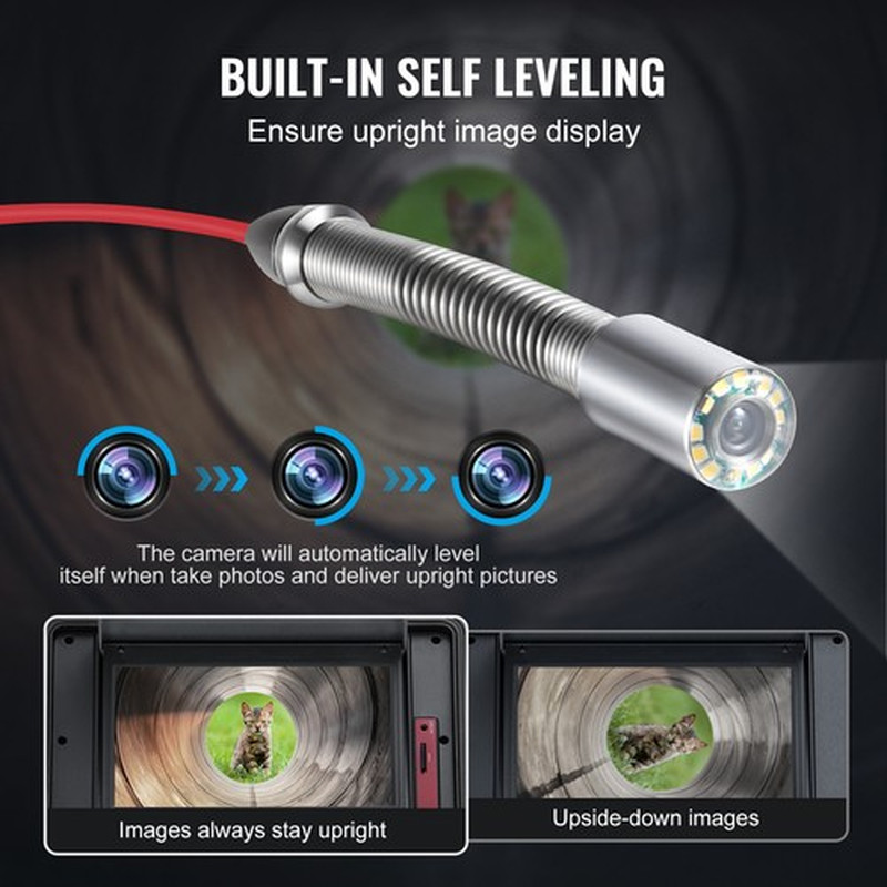 Sewer Camera 328 Ft/100M Self-Leveling Drain Camera with 10.1" Touchscreen
