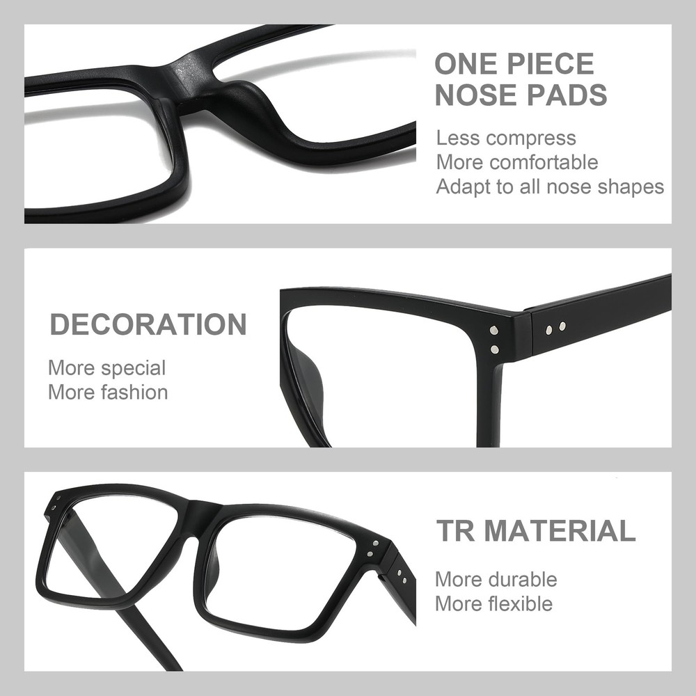 Reading Glasses for Men - 4 Pack Classic Square TR Frame Readers with Spring Hin