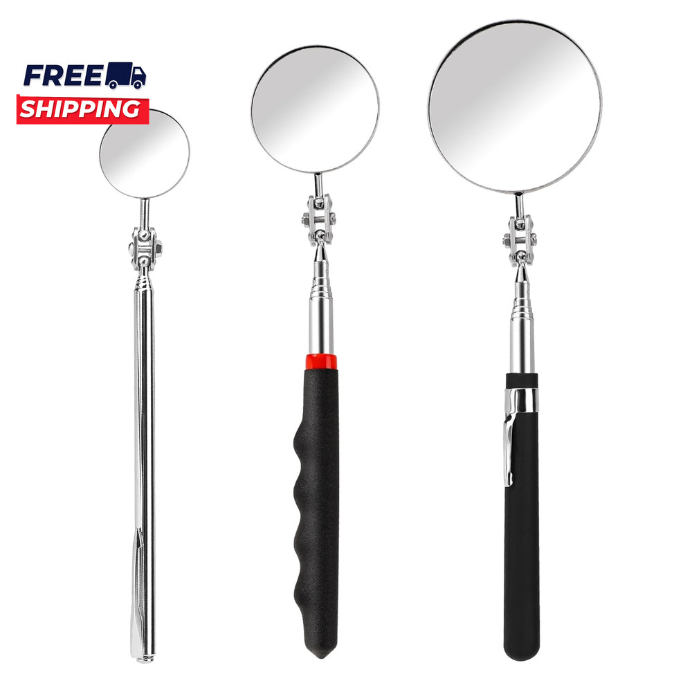 3 Pack Telescoping Inspection Mirror Extendable Mechanic Mirror round Mirror