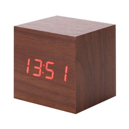 New Modern Wooden Wood Digital LED Desk Alarm Clock Thermometer Timer Calendar