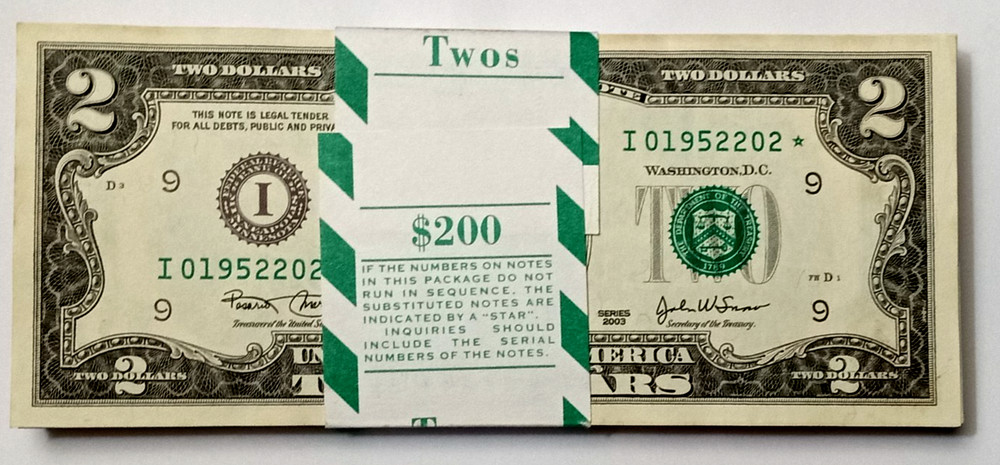 10 $2 Star Notes 2003 CONSECUTIVE MINNEAPOLIS UNC from BEP Pack