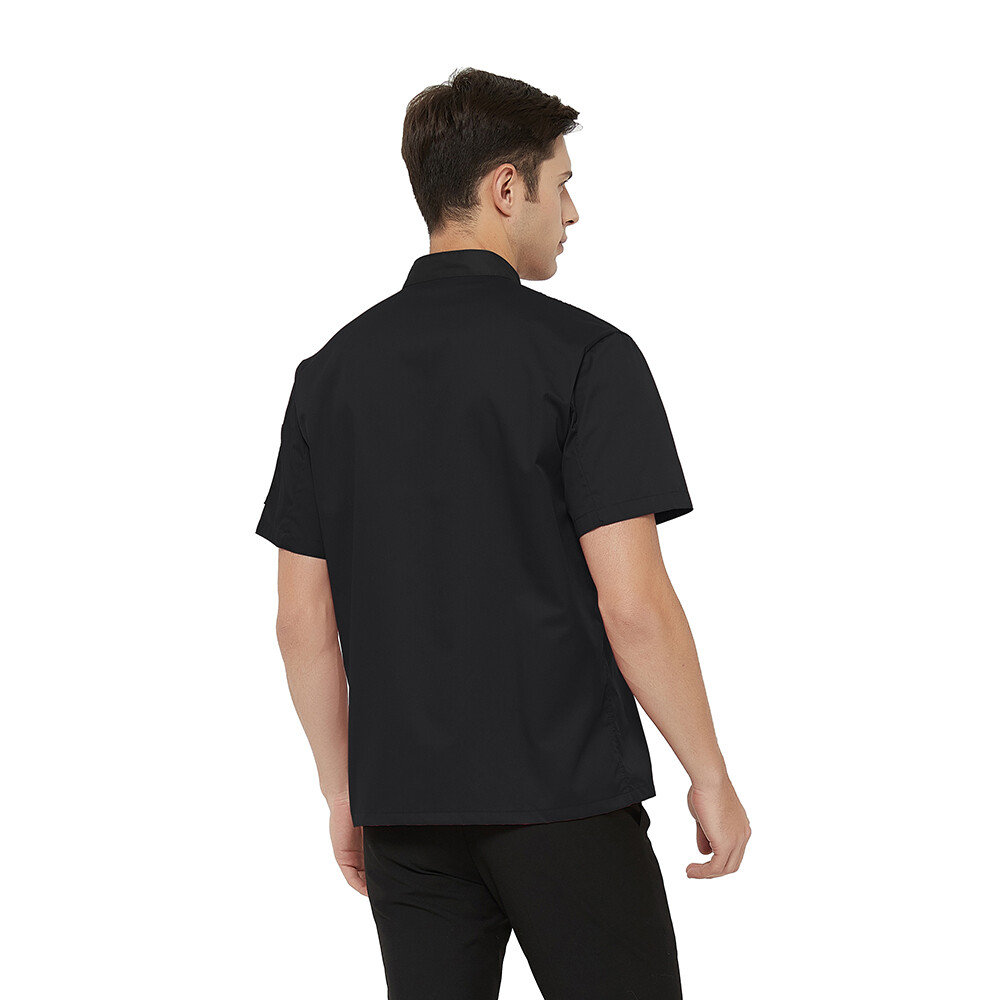 Chef Coat Jacket Cooker Uniform Short Sleeve Black Multi Size Lightweight Button