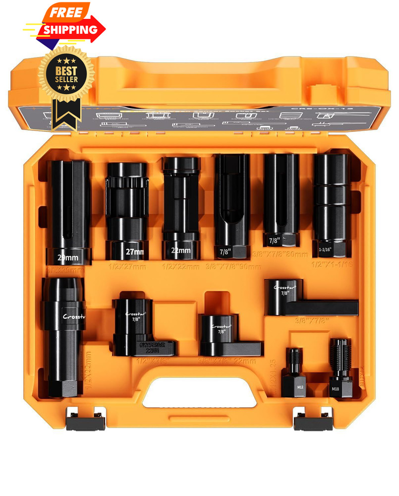 Crosstar 12Pcs Professional O2 Sensor Socket & Thread Chaser Set | Black