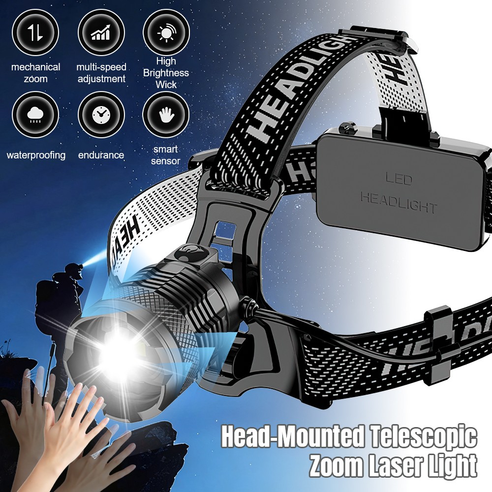 2026 Super Powerful Headlamp LED Sensor Headlight Rechargeable Head Flashlight