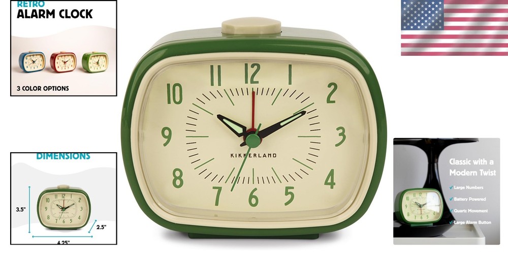 Stylish Green Retro Clock - Battery Operated Analog