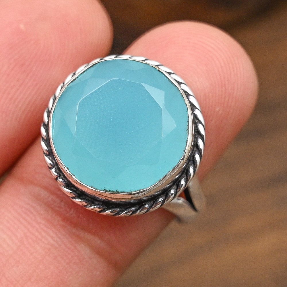 Blue Chalcedony Gemstone Handmade 925 Solid Sterling Silver Jewelry Ring