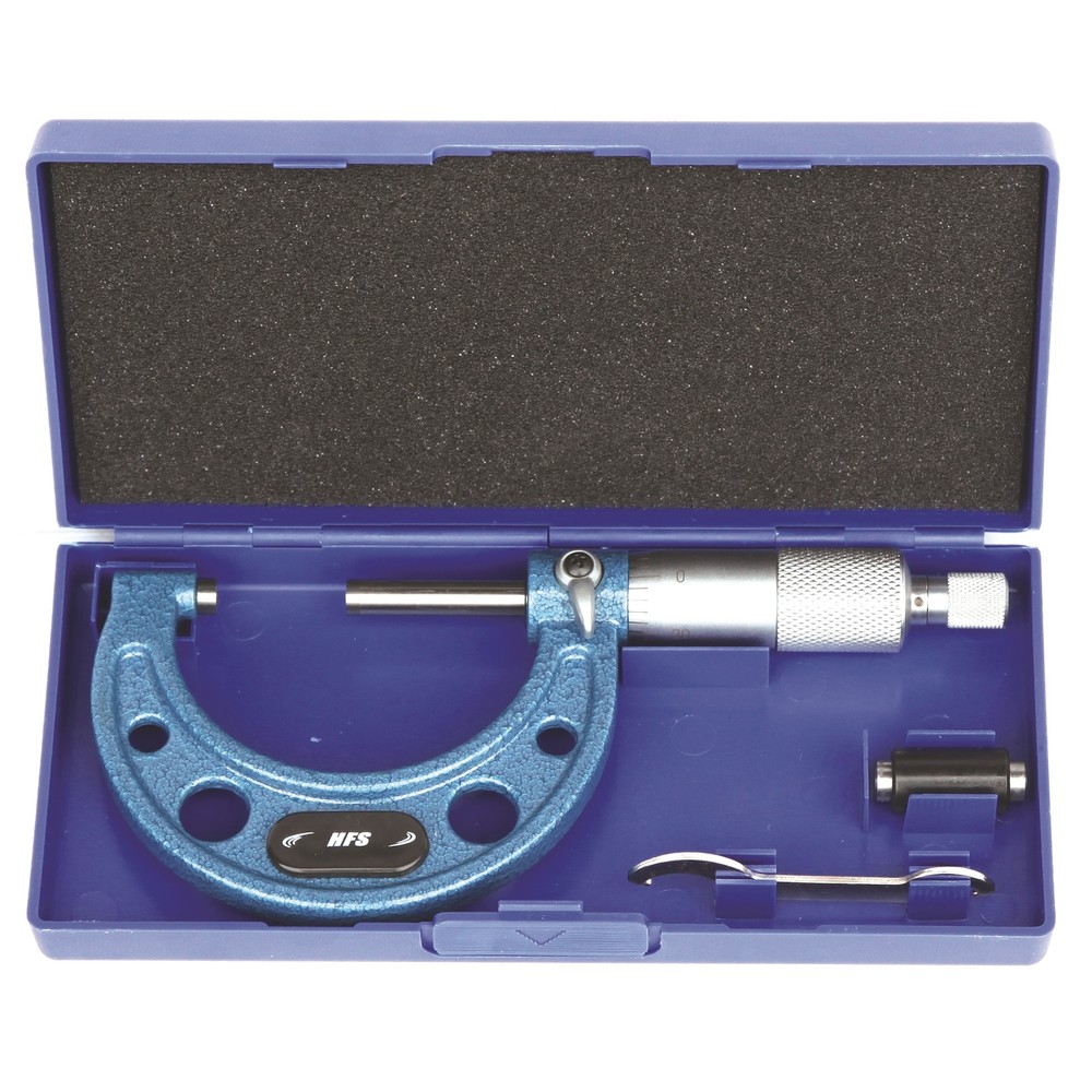HFS(R) 1-2"X0.0001" Solid Metal Frame Outside Micrometer(Wood Case)
