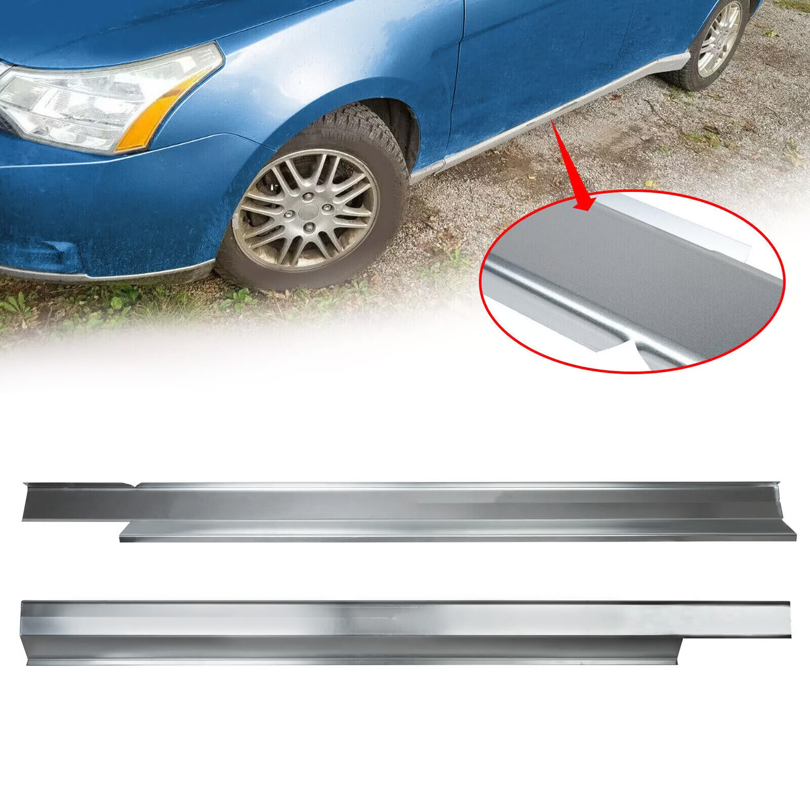 For Ford Focus 4 door 2008-2011 2010 Slip-on Door Rocker Panels Left+Right Steel