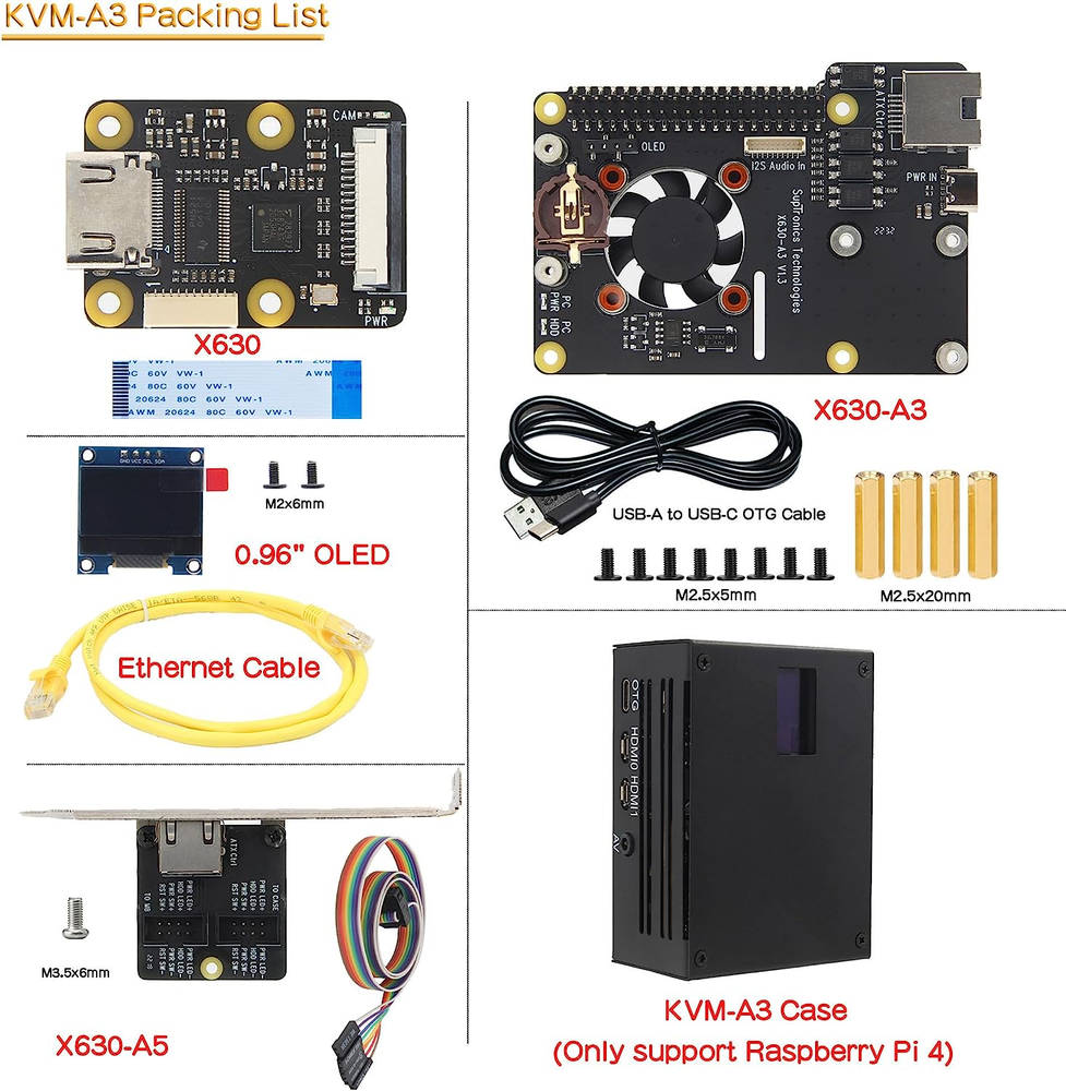 KVM-A3 Kit with Raspberry Pi 4 Case Compatible with Pikvm ATX CSI for Raspberry