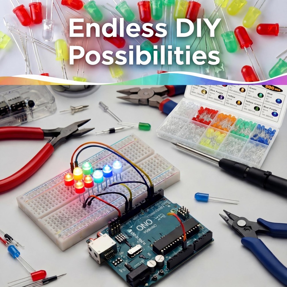 500 Pcs 5mm LED Lights Kit 10 Colors Assorted DIY Project