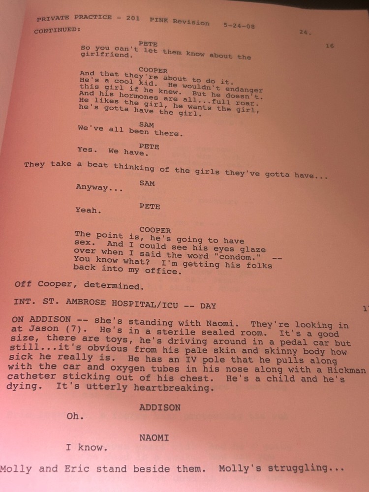 ORIGINAL SCRIPT PRIVATE PRACTICE A FAMILY THING KATE WALSH TIM DALY