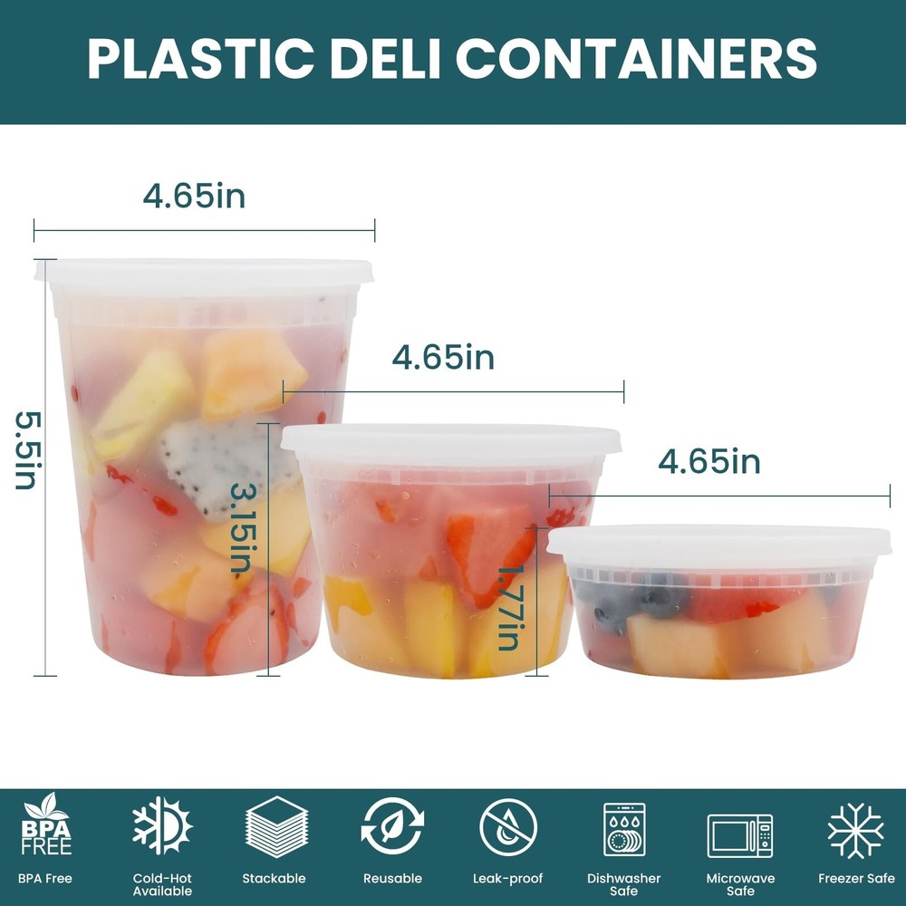 Deli Containers With Lids 48 Sets - Disposable Soup Container 8oz, ... Fast Ship