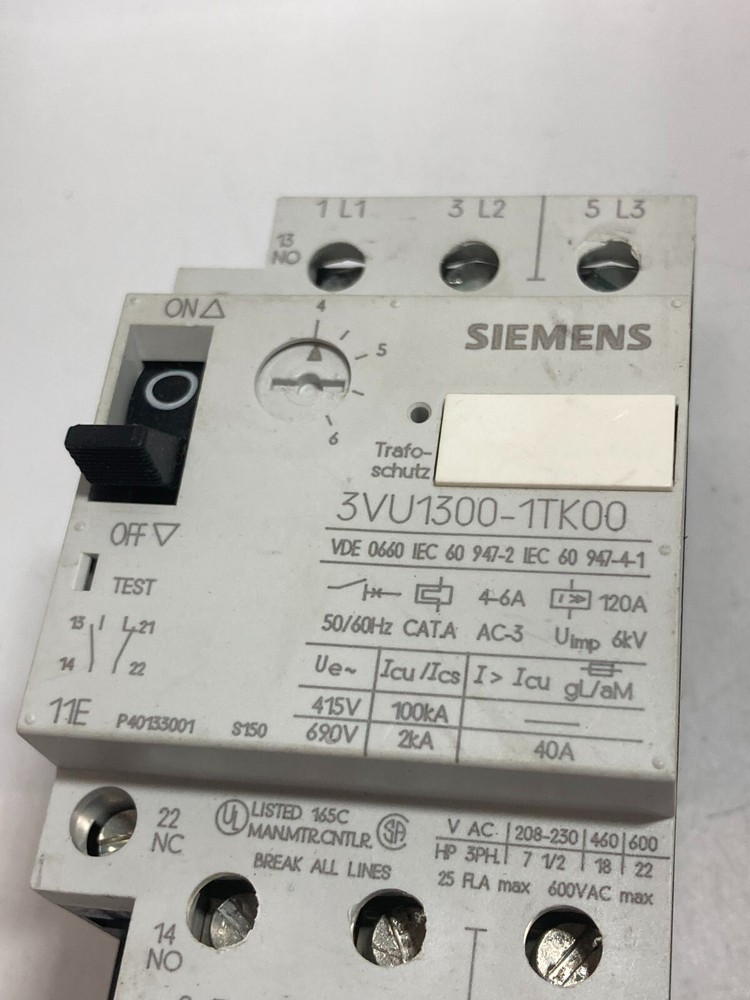 SIEMENS 3VU1300-1TK00 MOTOR STARTER PROTECTOR 600V