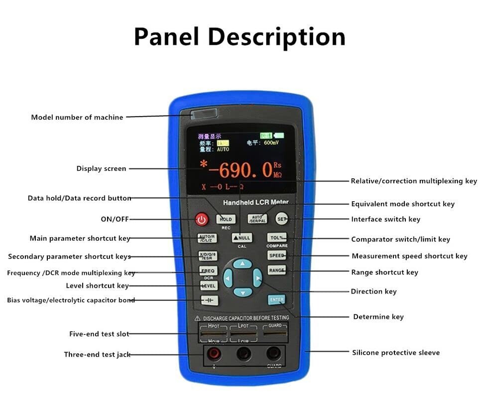 Digital Handheld LCR Bridge Meter Inductance Capacitance DC Resistance Tester