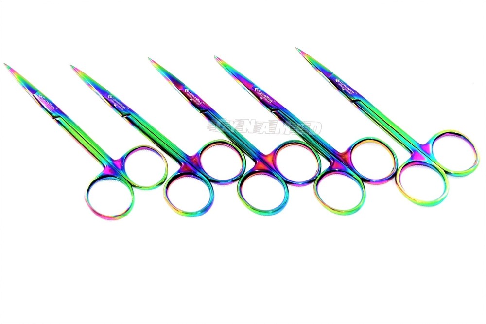 5 GERMAN IRIS MICRO DISSECTING SCISSORS STRAIGHT 4.5" MULTI RAINBOW TITANIUM