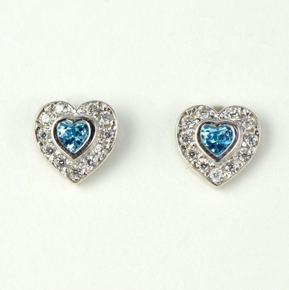 14k Solid White Gold Halo Heart Stud Earrings