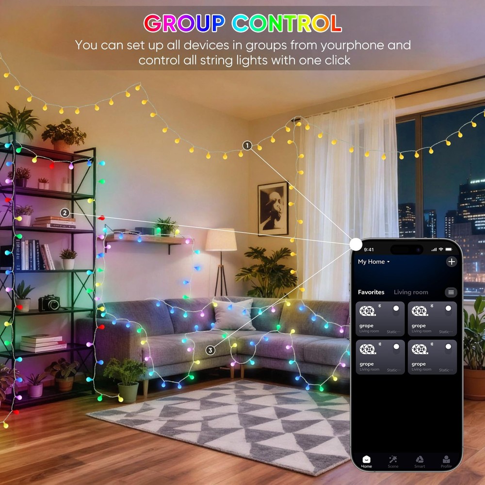 OMIKA 33FT 60 LED Color Changing Globe String Lights, Warm White & Multicolor US