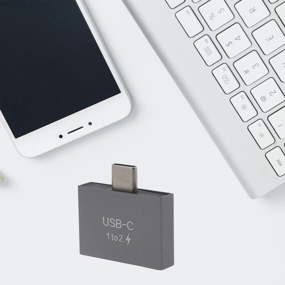 USB C Splitter Adapter - 2.8x2.8cm, Gray for Fast Charging and Data Connectivity