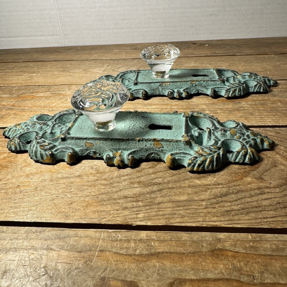 (2) Decorative Wall Hooks Decor Door Knob Plate With Keyhole