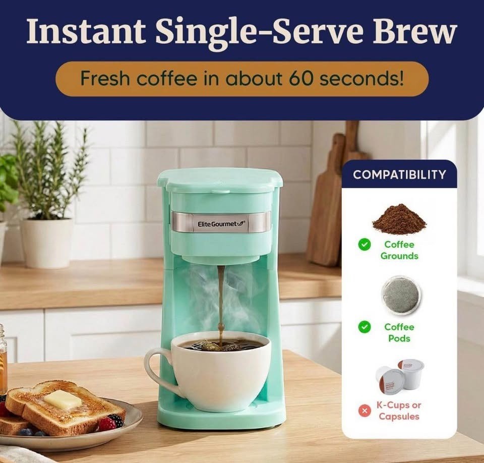 Elite Gourmet EHC113M Personal Single-Serve Compact Coffee Maker Brewer Includes