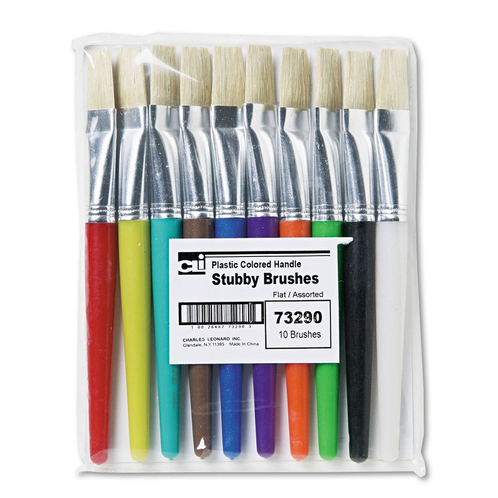 Charles Leonard Creative Arts Flat Tip Paint Brushes, Short Stubby Plastic Ha...