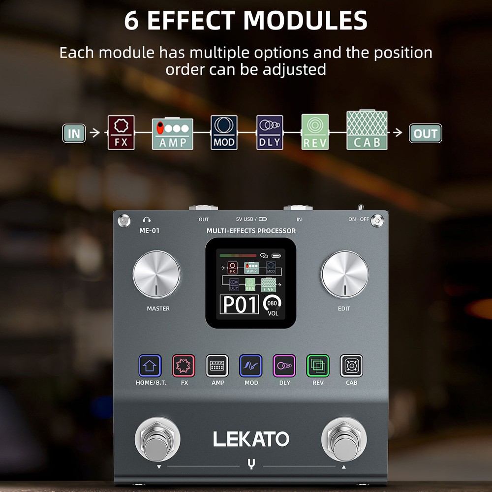 LEKATO Multi Effects Guitar Pedal Guitar Effects Processor w/ 6 Effects Modules