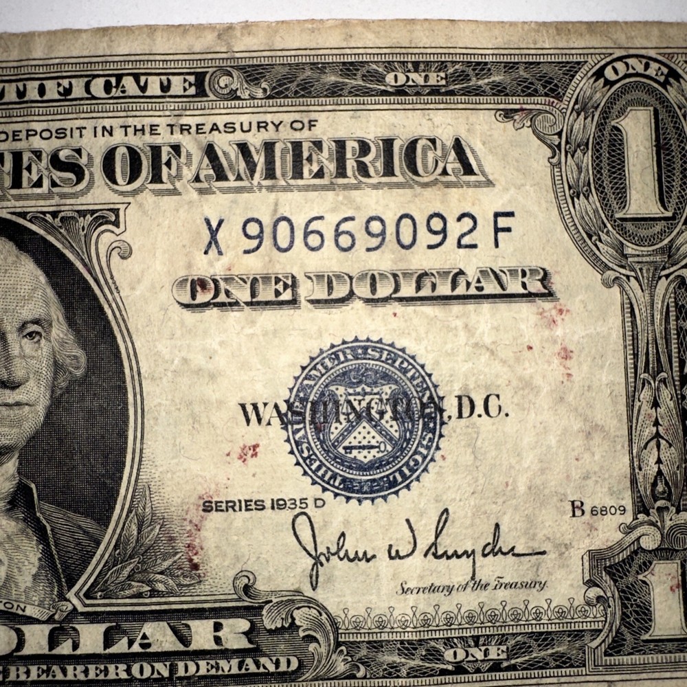 Unique $1 Dollar 1935D Error Fold Print Blue Seal, Silver Certificate U.S. $1