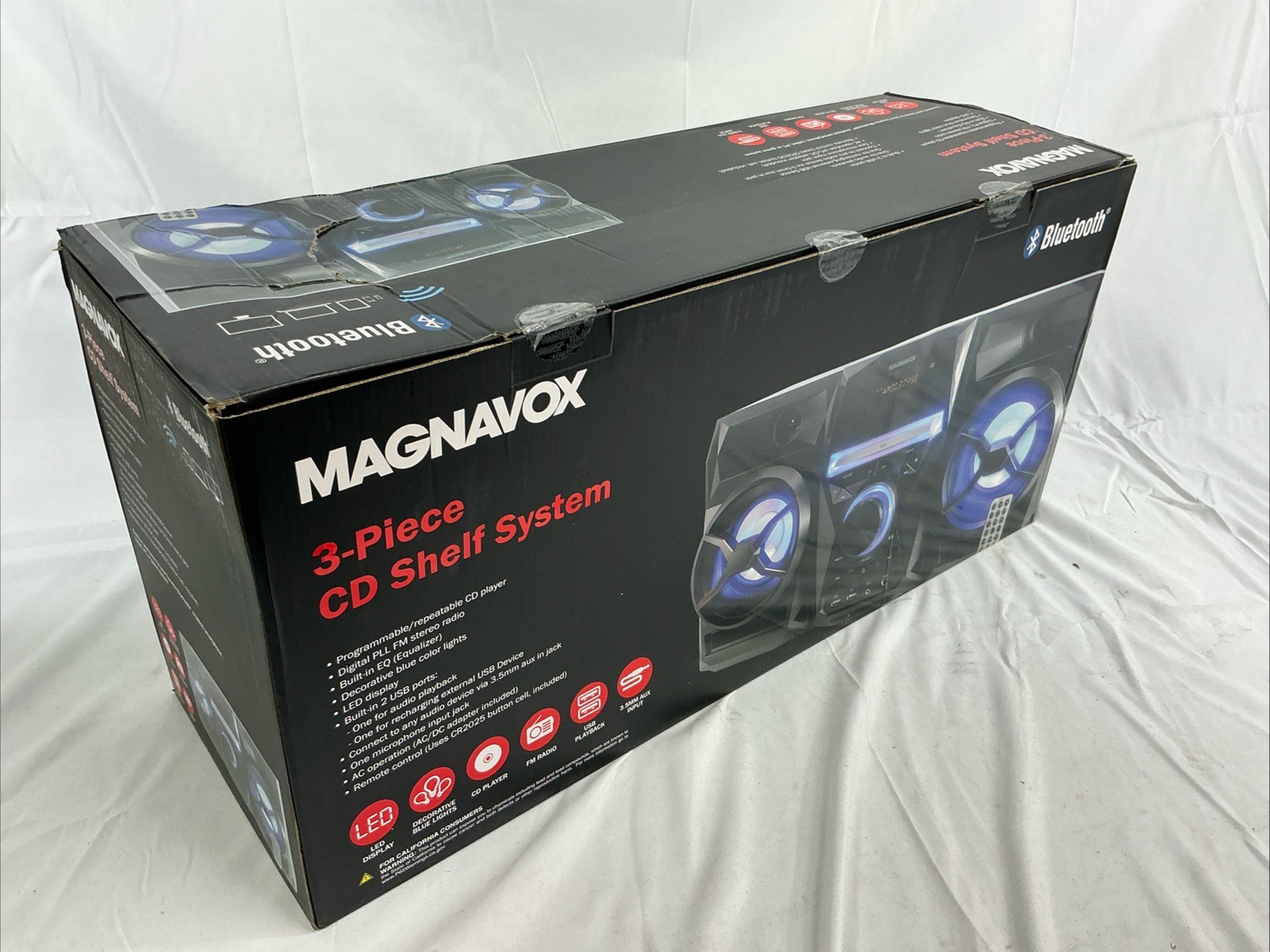 New In Box Magnavox 3-Piece CD Shelf System Digital FM Stereo Radio Bluetooth