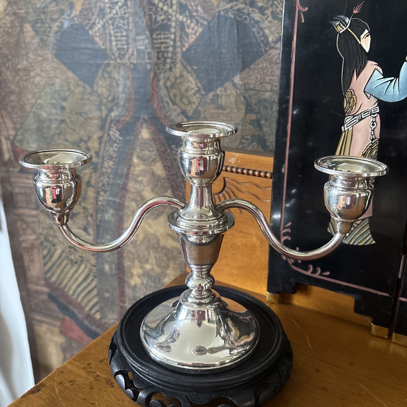 Mueck-Carey Sterling Candle Holder With 3 Arm Epergne Candelabra Insert.