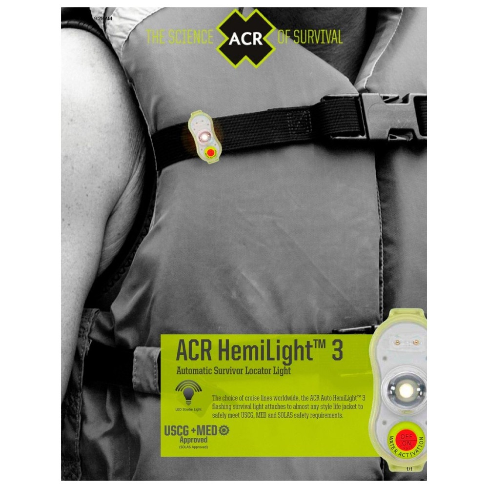 ACR HemiLight 3 Life Jacket Light, Single Light w/o Retail Packaging
