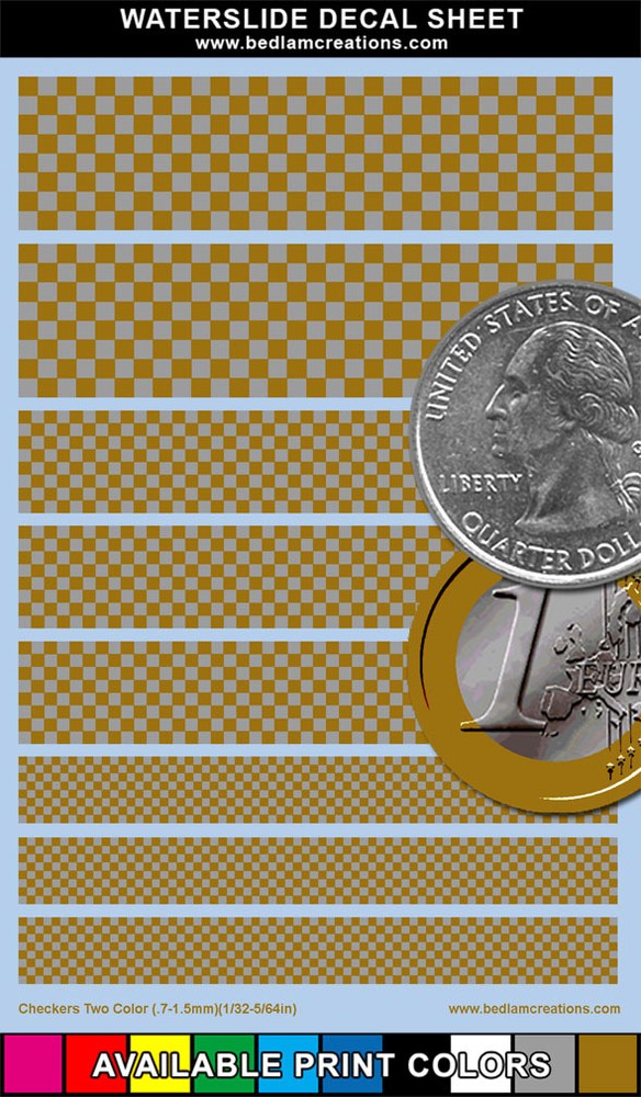 Waterslide Decals Miniature Checkers 2"x3" Sheet