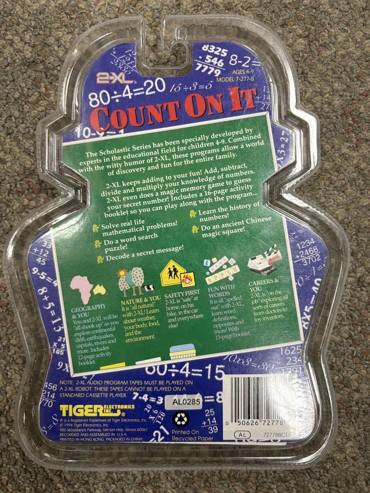 + Tiger Electronics 1994 2-XL Robot Count On It Audio Program Tape NIP