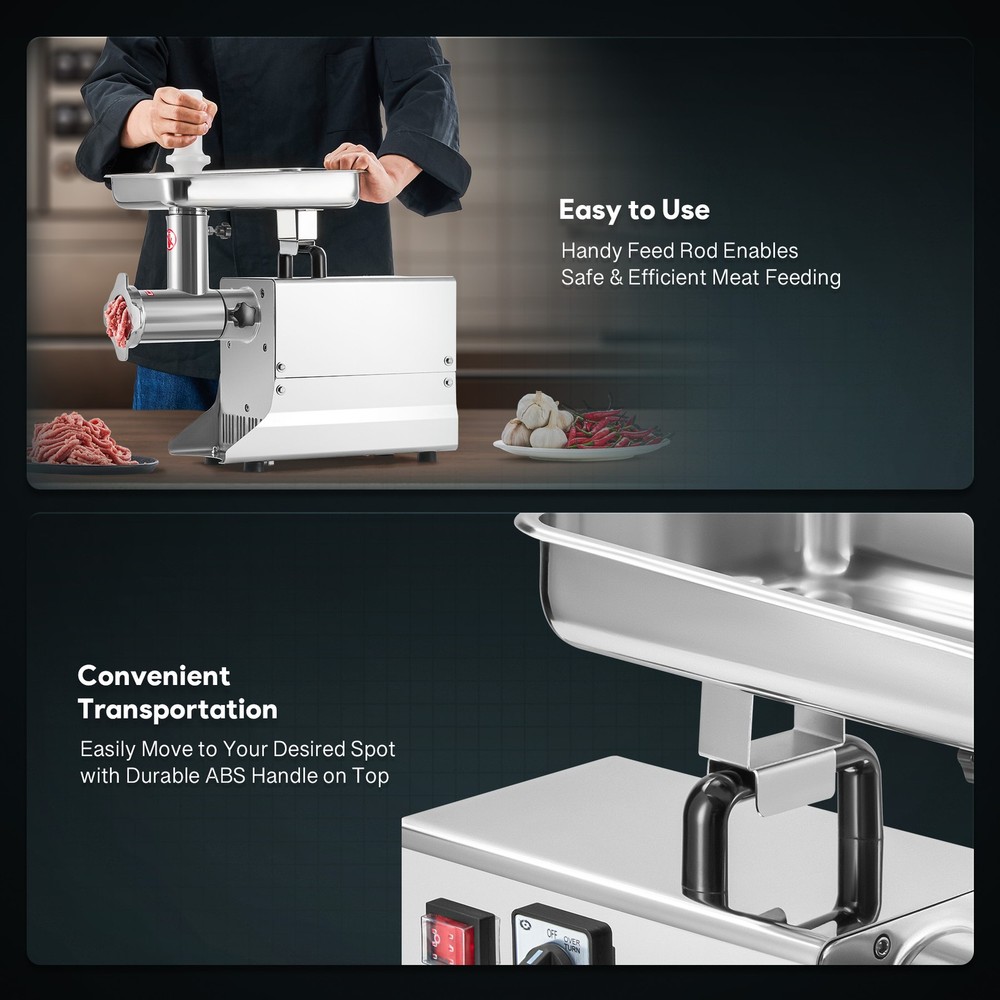 Commercial Electric Meat Grinder Machine Reverse Function Dual Grinding Plates