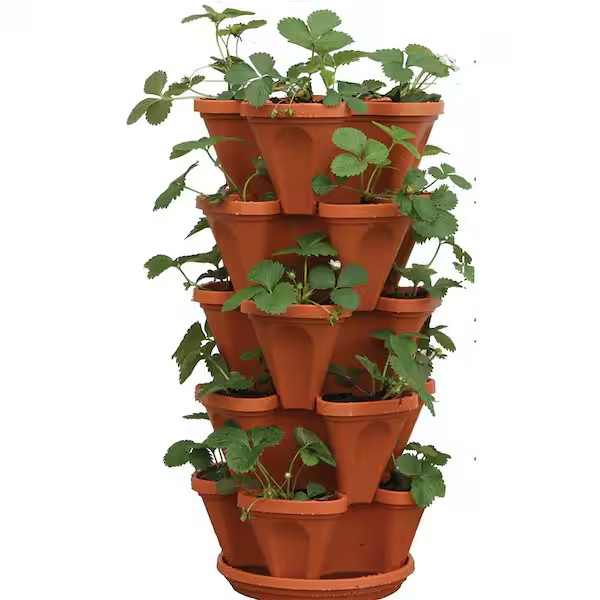 Mr. Stacky Vertical Planter Terracotta Plastic Stackable Self-Watering (5-Pack)