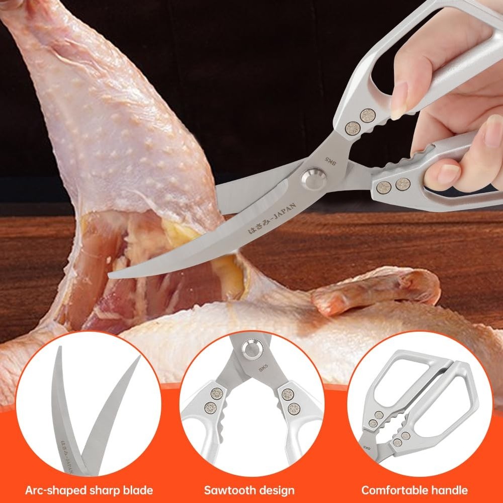 2Pcs Kitchen Scissors Set, Heavy Duty Sharp Silver Poultry Shears & All Purpo...