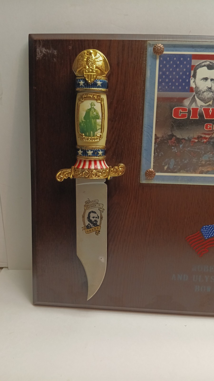 Bowie Knives Robert E Lee And Ulysses S Grant Civil War Wooden Plaque 17" x 12 "