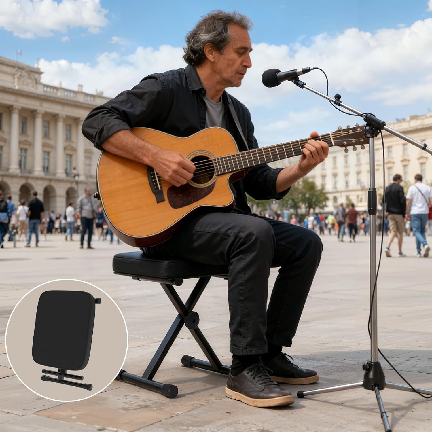 Adjustable Padded Keyboard Bench X-Style Collapsible Piano Guitar Stool Chair