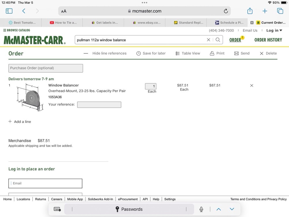 Pullman 112 A 23-25 Lb. Type Overhead Mount Window Balancer Spring 1053A36