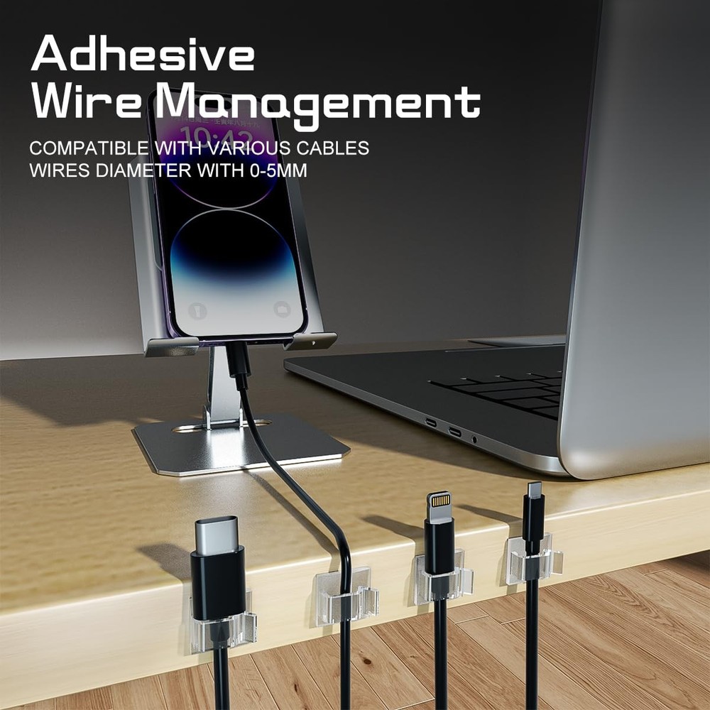 100PCS Cable Clips, Adhesive Wire Clips Strong Cord Clips Wire Holders, Cable...