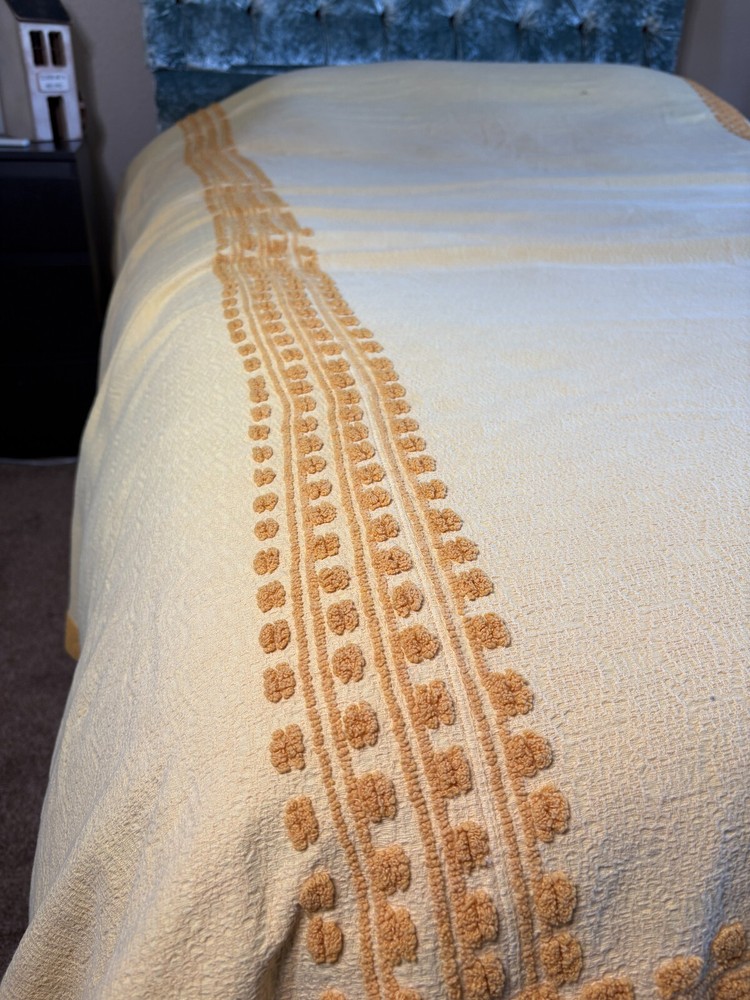 Vintage Chenille Bedspread Yellow