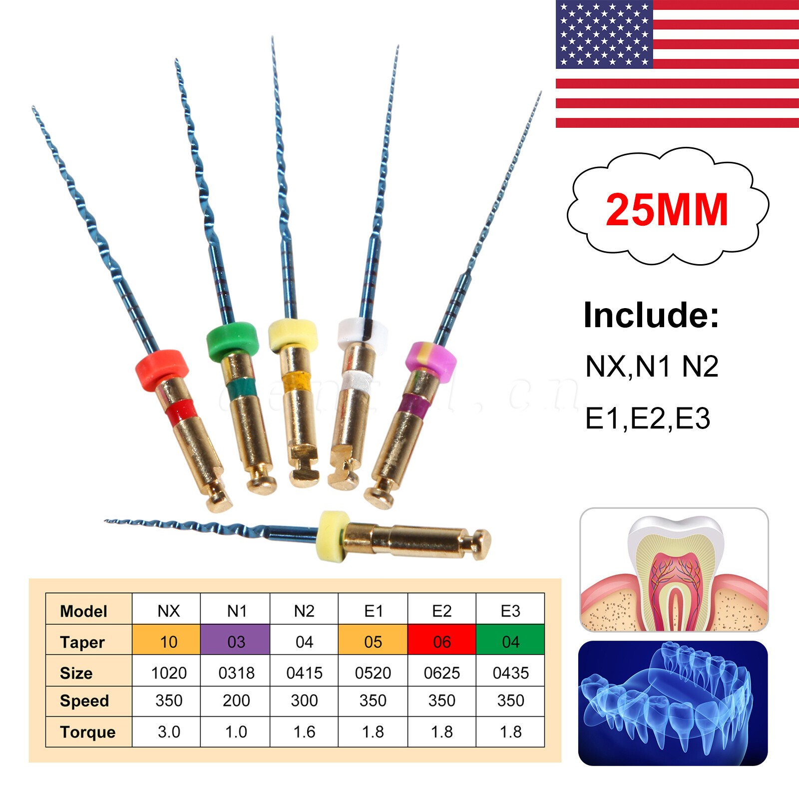 6pcs Dental NiTi Super Files Rotary Tip Endodontic Endo Motor Root Canal 25MM