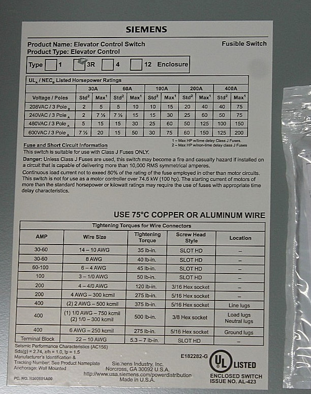 Siemens ECS2T2R1GF13 Elevator Control Switch