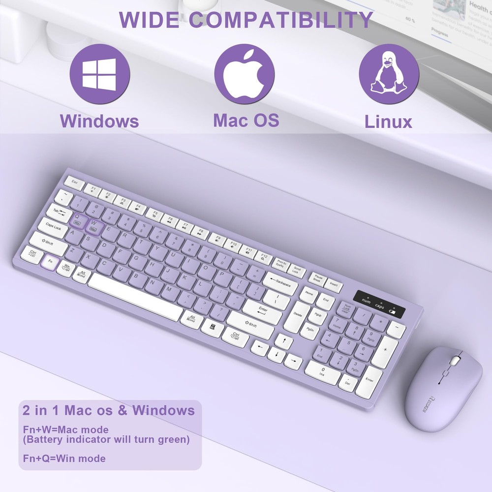 Wireless Keyboard and Mouse Combo, Full-Sized Wireless Keyboard and Adjustabl...